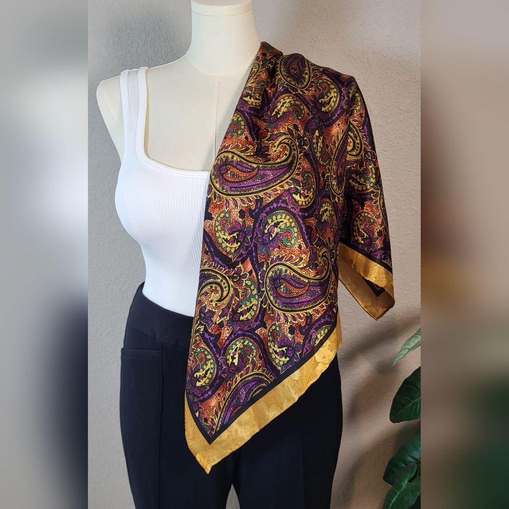 Purple and Gold Lightweight Paisley Wrap - 30.5 x 30.5 Square - Picture 4 of 8